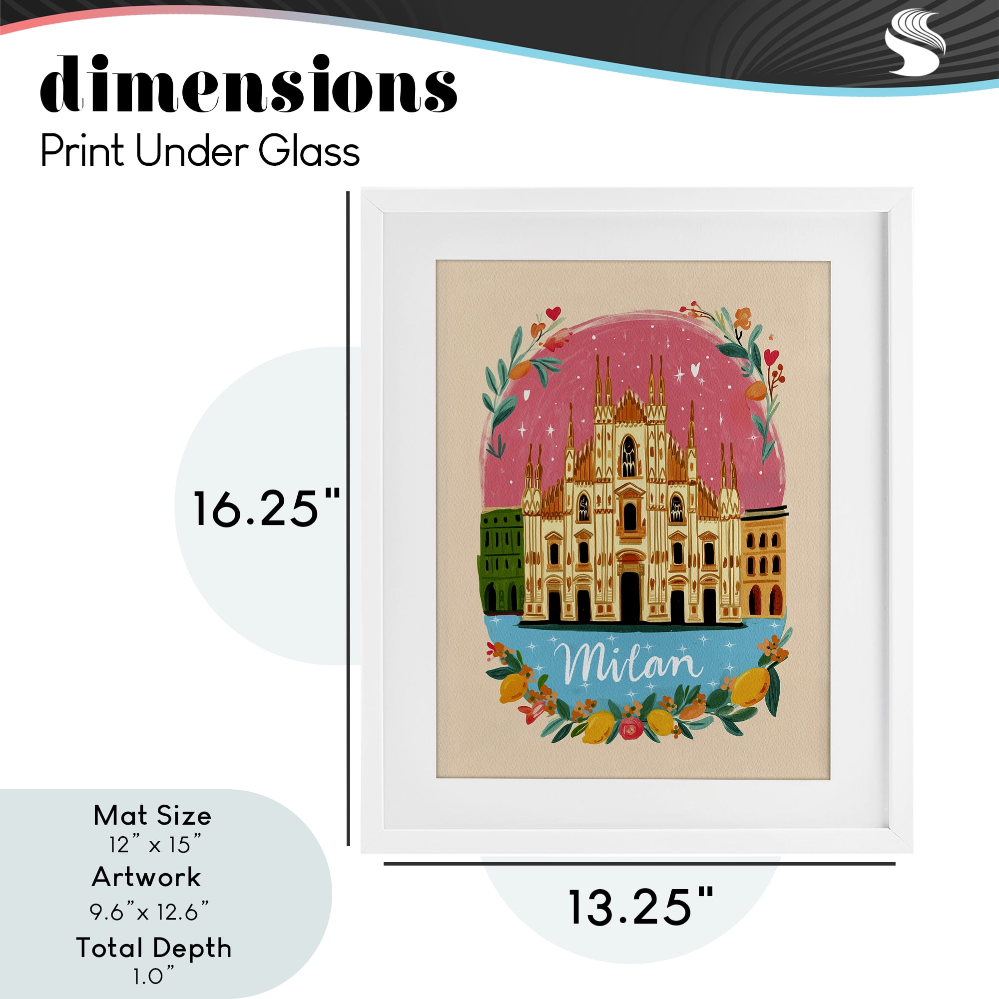 Floral Bordered Milan White Framed Print Under Glass, design by Yen