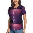 thumbnail image 2 of Honeii Thunderstorm Violet Purple Print Women's Classic V-Neck T-Shirt,Womens Fashion Tops,Stylish Everyday Top for Women, Casual Summer Spring Outfits Clothes-Small, 2 of 5