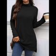 thumbnail image 4 of Camiseta Holgada de Larga con Cuello Alto y Estampado Geométrico de Jacquard para Mujer, Otoño e Invierno. Negro XL, 4 of 10