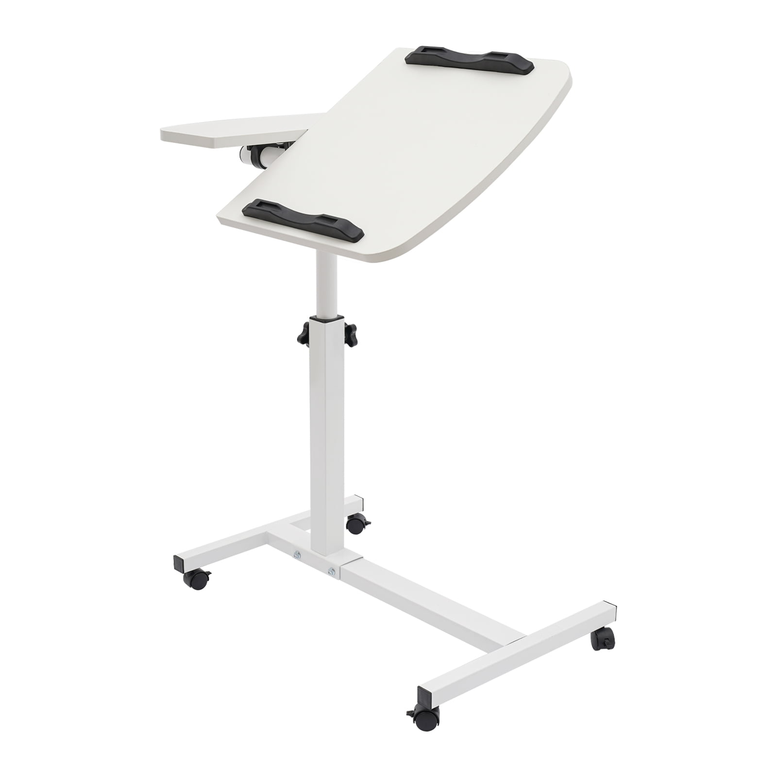 Ergonomic Laptop Stand Desk White - Height Adjustable Computer Table for Bed, Couch, Floor Use, Portable with Non-Slip Base & Cup Holder