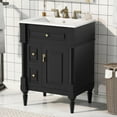 thumbnail image 2 of Euroco 24 Inch Bathroom Vanity with Sink, Black Freestanding Bathroom Cabinet with Flip Drawer, Adjustable Shelf, Solid Rubberwood Frame, MDF Panels & Metal Handles, 2 of 9