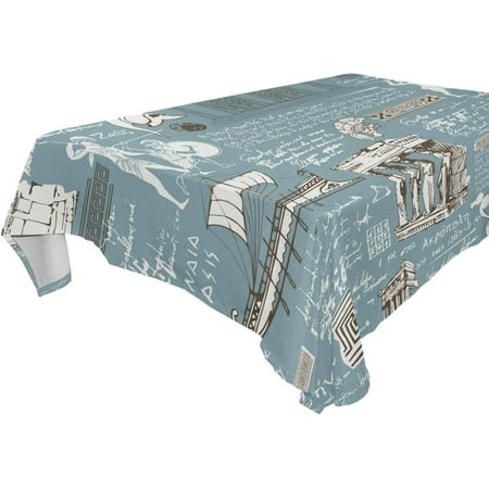 SKYSONIC 60”x90" Square Tablecloth with The Theme of Ancient Greece Prints, Anti-Wrinkle and Smooth Table Cloth for Kitchen/Home Decoration