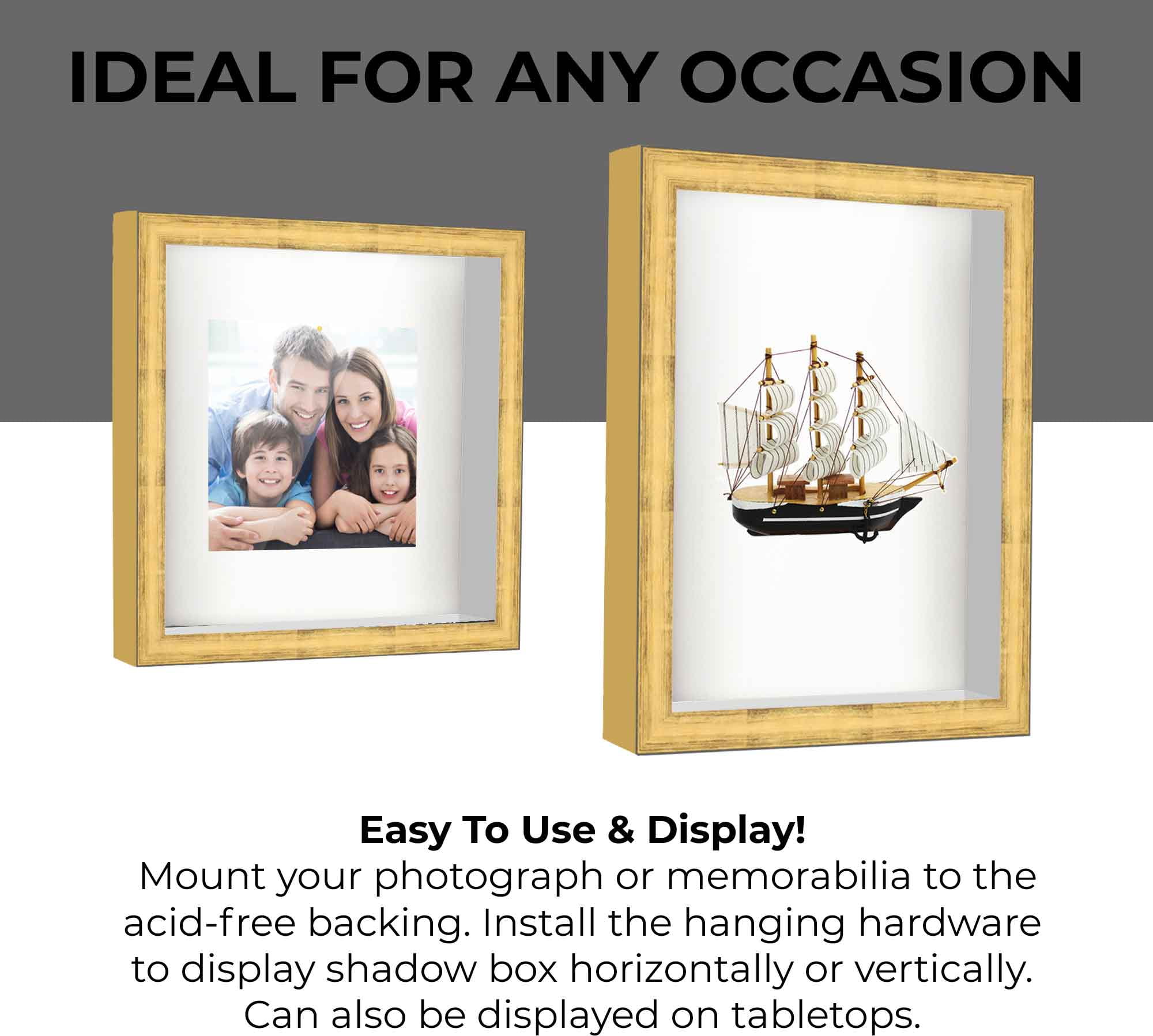 Honey Pecan 8x8 Wood Shadow Box with Gold Acid-Free Backing - With 5/8  Usable Depth - With UV Acrylic & Hanging Hardware - Bed Bath & Beyond -  38022514
