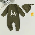 thumbnail image 2 of newwalpole Newborn Baby Boy Romper Coming Home Outfits Letter Print Bodysuit Jumpsuit+Hat 2PCS Clothes Set Amry Green for Size 0-3 Months, 2 of 4
