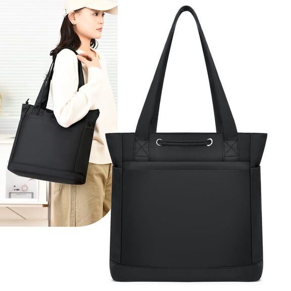 Bxaolu Extra Large Tote Bag for Women Men with Zipper – Everyday Tote Bag for Work, Gym, Shopping, Picnic – Nylon Style Travel Bag, Weekender Overnight Bag (Black)