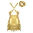 thumbnail image 2 of YONGHS Womens Jazz Latin Dance Costume Shiny Tassel Dance Leotard Bodysuit with Sequined Hat Gold-A S, 2 of 6