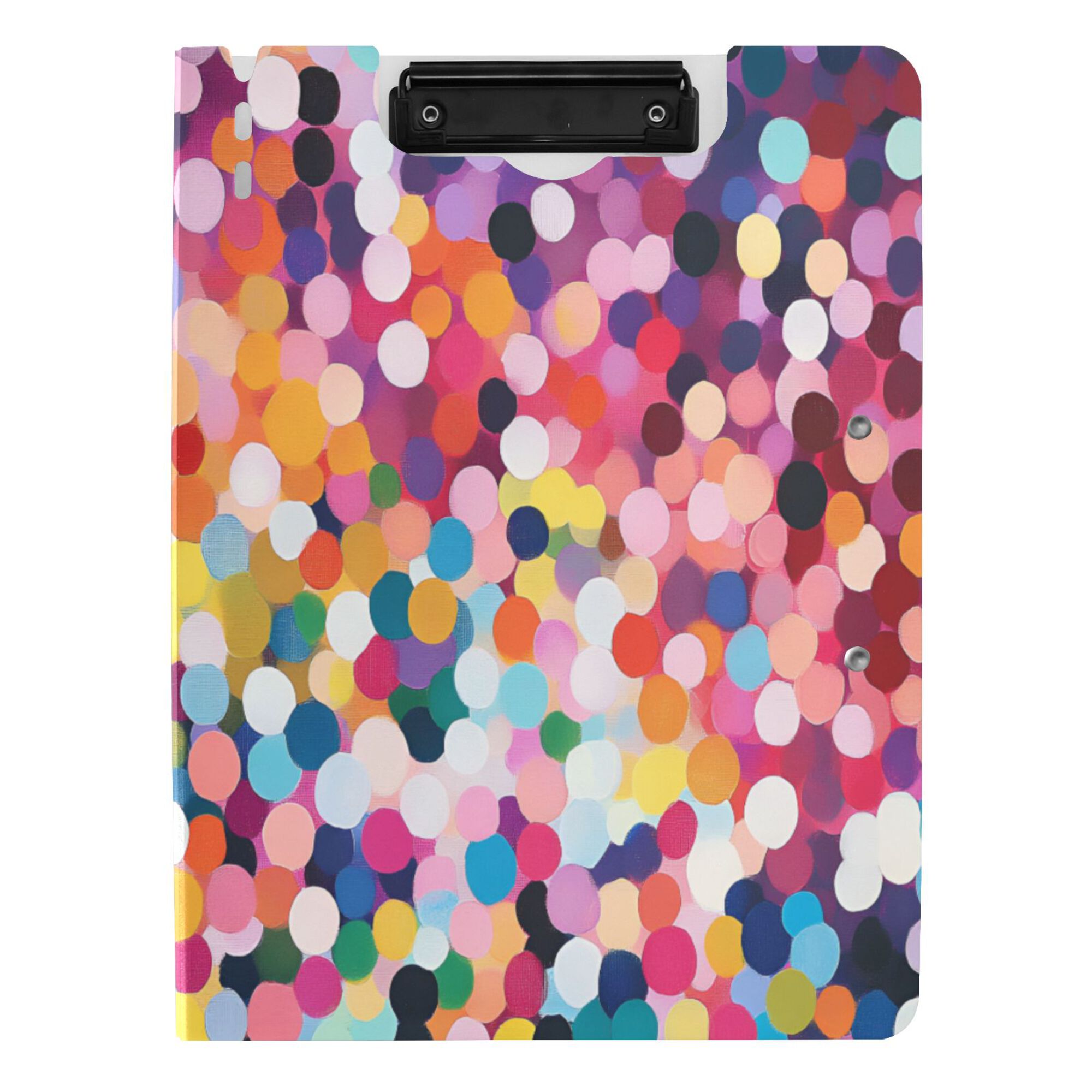 FORMRS A4 Clipboard Folder with Pen Holder Horizontal Foldable School Office Binder, Black Colorful Circles