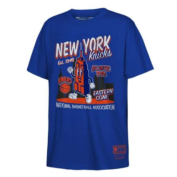Youth Mitchell & Ness Blue New York Knicks Retro Mascot Script T-Shirt
