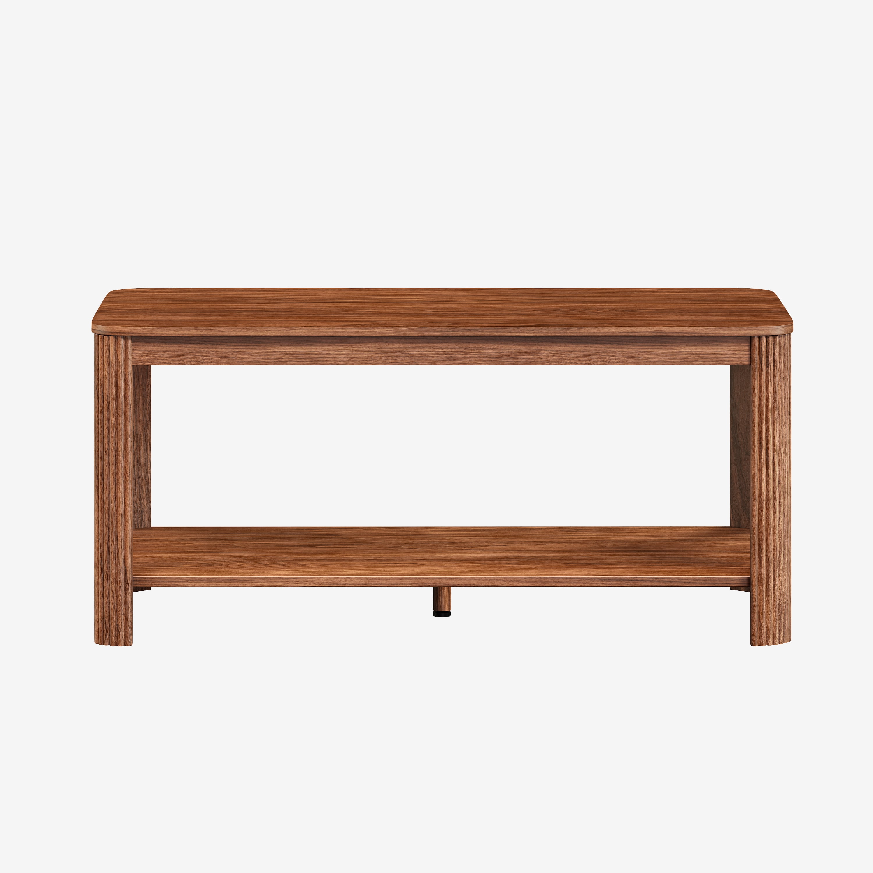 2-Tier Coffee Table with Storage Shelf, Vertical Wave Grain Legs, Walnut Finish, Modern Minimalist Rectangle Accent Table for Living Room & Bedroom, 39.4" L x 20" W x 17.7" H.