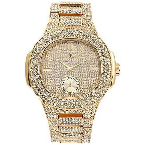 Bling-ed Out Oblong Metal Mens Color on Blast Watch - 8475Color (Gold)