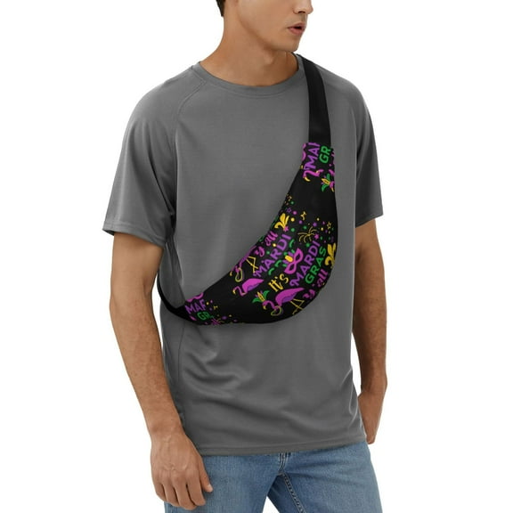 Easygdp Mardi Gras with Flamingo Fanny Pack for Men Women,Fashion Waist Packs,Travel Hiking Chest Bag Daypack