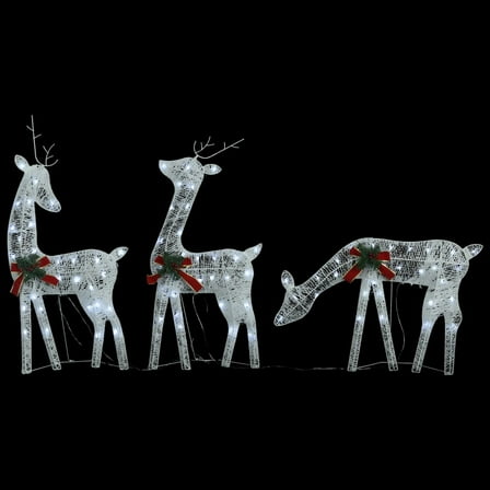 Outdoor 3 Reindeer Christmas Decoration, 90 Cool White LEDs, Steel
