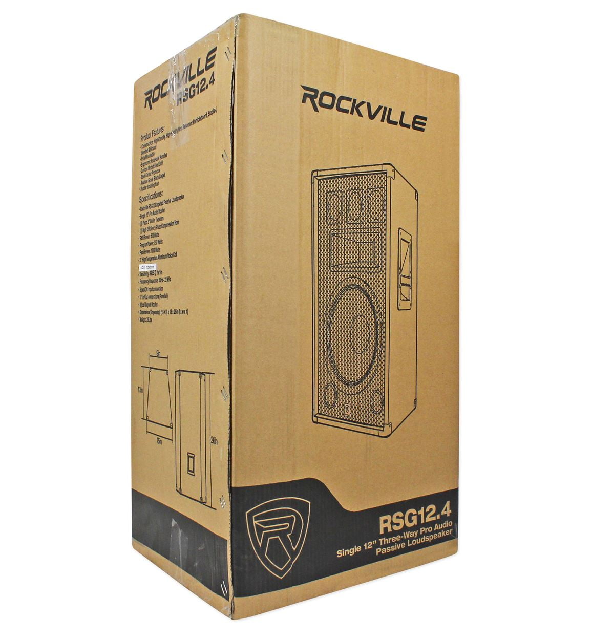 (2) Rockville RSG12.4 12” 3-Way 1000w DJ PA Speakers+Powered Mixer+Mics+Stands