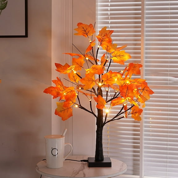TETOU Artificial Fall Lighted Maple Tree,Battery Operated 24 LED Thanksgiving Fall Decorations Table Lights for Wedding Party Gifts Indoor Outdoor Autumn Harve'st Halloween Home Decor