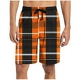 thumbnail image 2 of Shorts for Men Drawstring Elastic Waist Plaid Pocket Sleep Shorts Casual Lounge Bermuda Shorts Orange M, 2 of 6