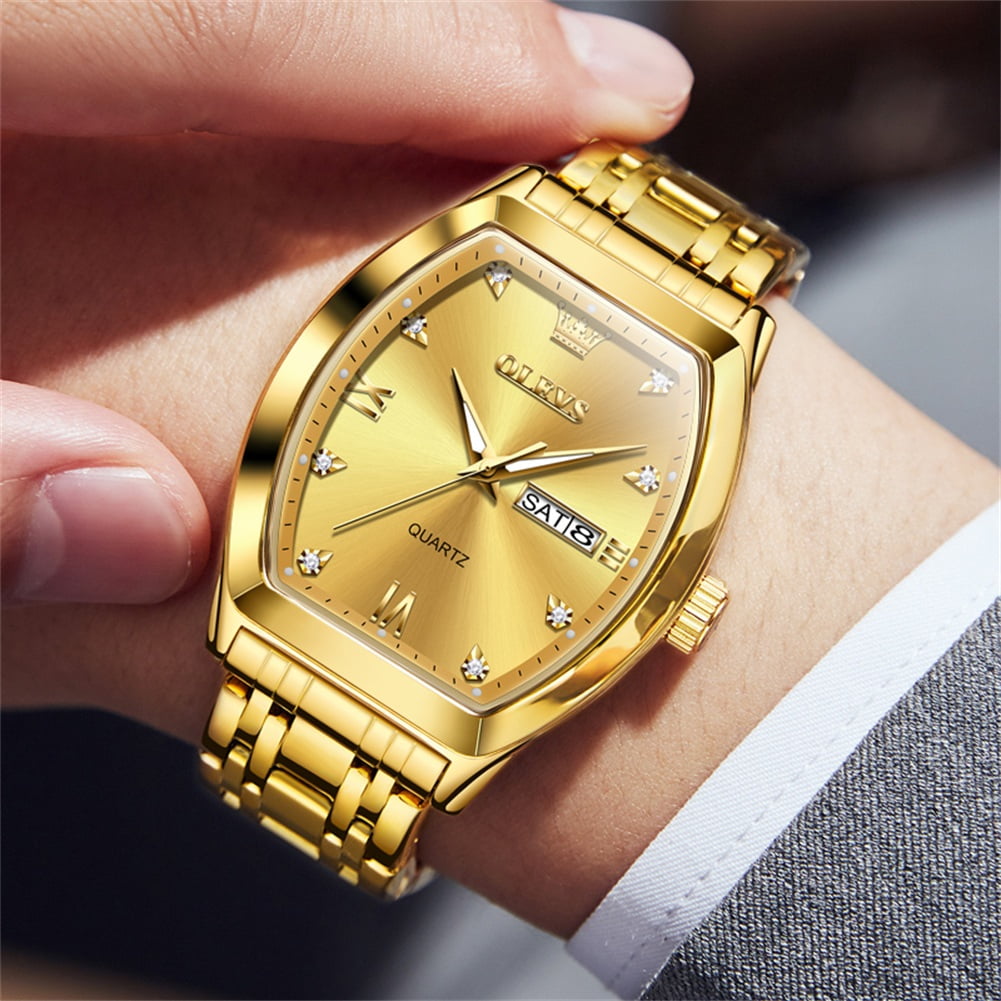 OLEVS Mens Watches Square Business Dress Diamond Analog Quartz Date Luxury Watches for Men Dress Casual Stainless Steel Waterproof Luminous Mens Wrist Watches Gifts Reloj para Hombre Gold/Black Dial