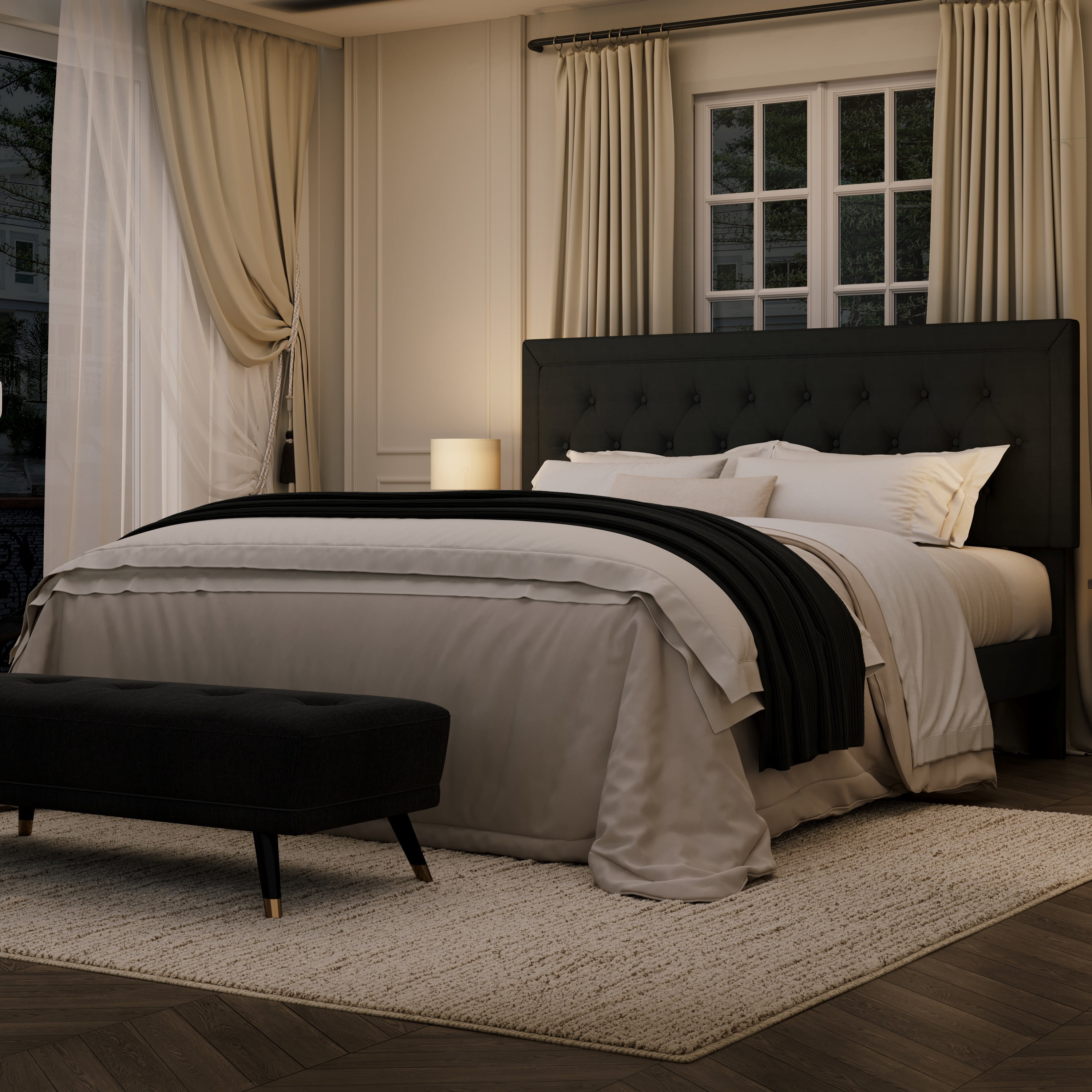 Amolife King Bed Frame with Adjustable Headboard, Upholstered Platform Bed, No Box Spring Required, Black