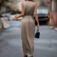 thumbnail image 6 of CIENVNSTG Womens V Neck Sleeveless Midi Dress Wedding Guest Dress Bodycon Ruched Cocktail Party Mother of The Bride Dress Khaki 2XL, 6 of 6