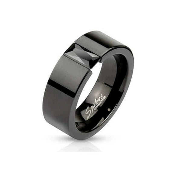 Stainless Steel Princess Cut Cz Black IP Wedding Ring Band Unisex Width 06 mm Size 12