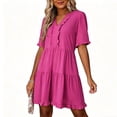 thumbnail image 5 of Plus Size Maxi Dresses for Womens 2026 Summer Fashion Solid Color Sleeve Maxi Skirt Short-Sleeved Round Neck Short Dress With Thigh Length Hem, 5 of 5