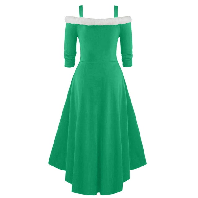 FcBaudy Robe à Manches Longues Col en V, Robes d'Été pour Femmes, Robes d'Été Mode Mi-Longues Sans Manches Imprimé Vintage de Noël pour Femmes