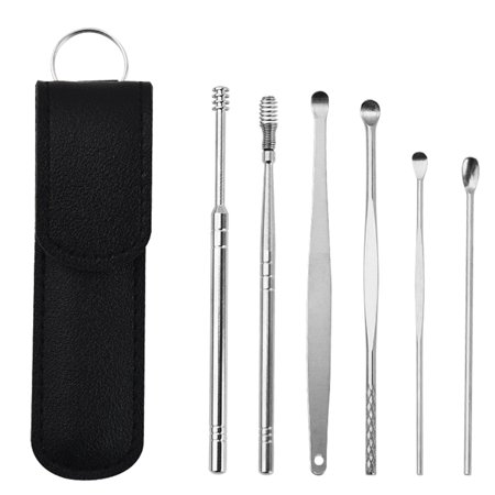 Stainless Steel Ear Cleaner Wax Removal Tool Kit Ear Pick Set (Black)