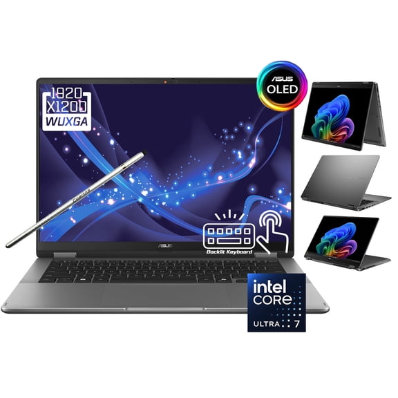ASUS Vivobook 14 Flip 2-in-1 AI Laptop, 14" 2k 1920 x 1200 OLED Touchscreen, Intel Core Ultra 7 256V, WiFi 7, FHD Webcam, Stylus Pen, 128GB PSD, Win 11 Home (16GB DDR5 RAM | 1TB SSD)