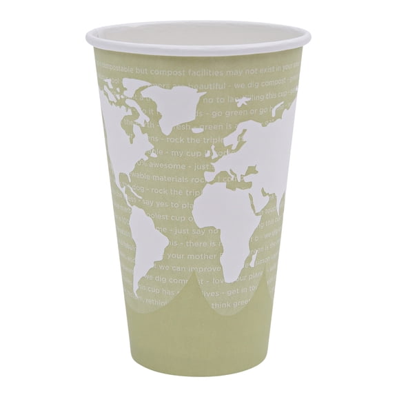 Eco-Products World Art Disposable Hot Coffee Cup, Eco-Friendly Compostable PLA Lined Take Out Paper Cup, 16 fl oz, Case of 1000