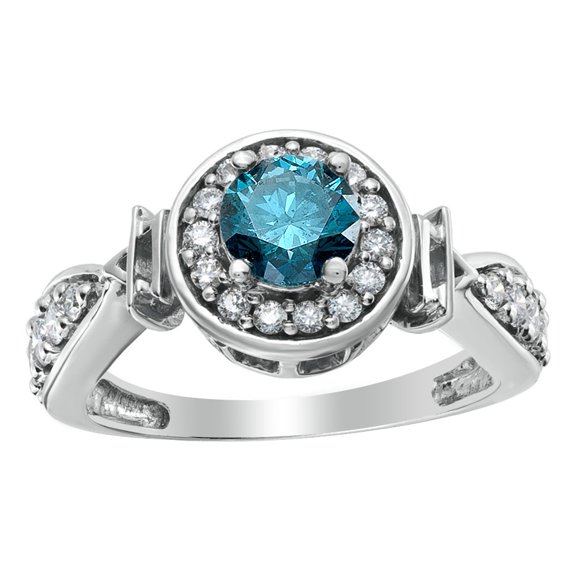 AFFY White & Blue Natural Diamond Frame Fancy Engagement Ring in 14K Solid Gold (1 Cttw)