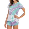 thumbnail image 3 of Women Tie-Dyed Short Sleeve Elastic Waist Pajama Set, 3 of 7