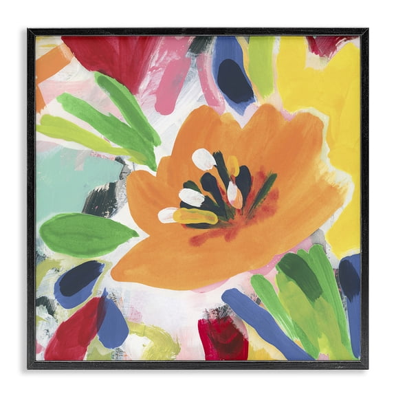 Stupell Industries Vivid Orange Flower Impressions Floral Painting Black Framed Art Print Wall Art, 12 x 12