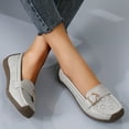 thumbnail image 2 of Loafers for Women Classic Leather Square Toe Casual Slip On Flat Dress Shoes Comfortable Hollow Out Soft Sole Walking Shoes Gray Size 6.5, 2 of 8