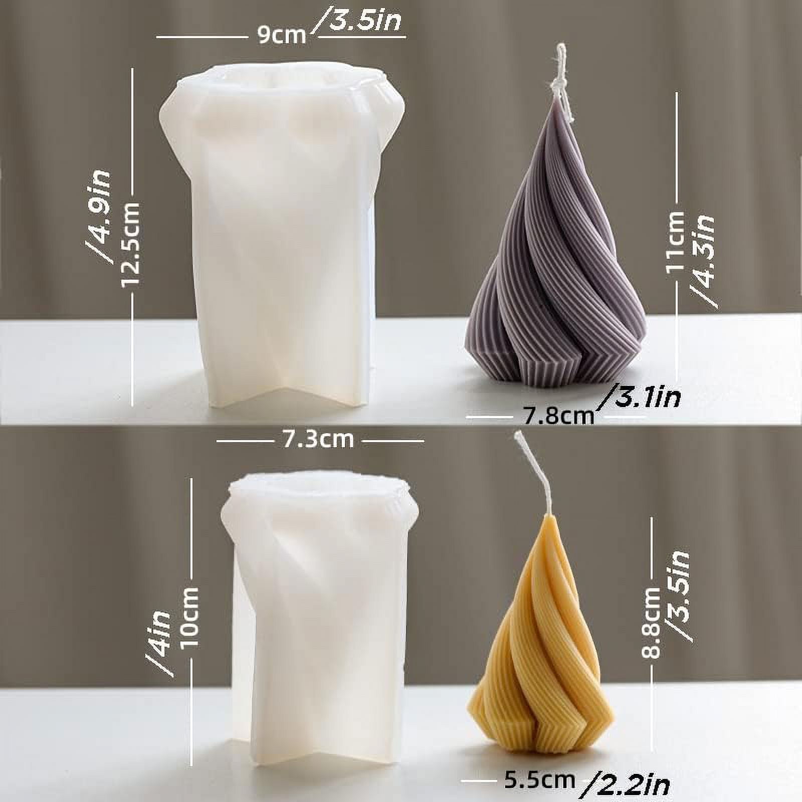 ABCISI 2-Pack Spiral Cone Shape Silicone Candle Molds, DIY 3D Geometric Candle Molds for Candle Making Resin Soap Casting Chocolate, Xmas Pillar Tree Shape Molds for Christmas Gifts, 4.9"+4"