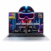 15.6" IPS FHD Laptop, 32GB DDR5 RAM 1TB SSD(Beat i7-1165G7, Up to 4.5GHz) AMD Ryzen 5 6600H 6-Cores 660M GPU Computer with 100W GaN Type C Fingerprint Backlit Keyboard Win 11