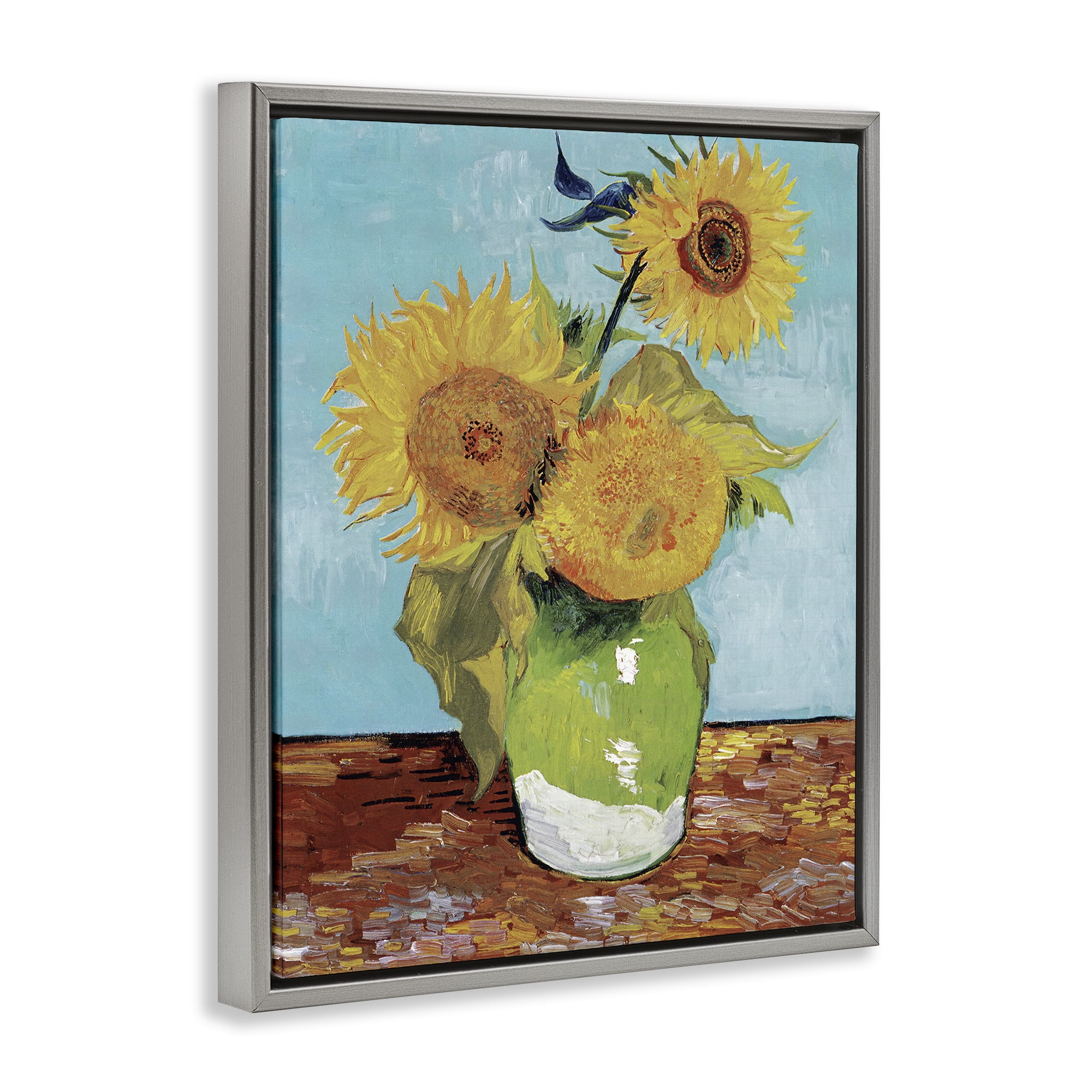 Stupell Industries Van Gogh Sunflowers Botanical & Floral Painting Gray Floater Framed Art Print Wall Art, 25 x 31
