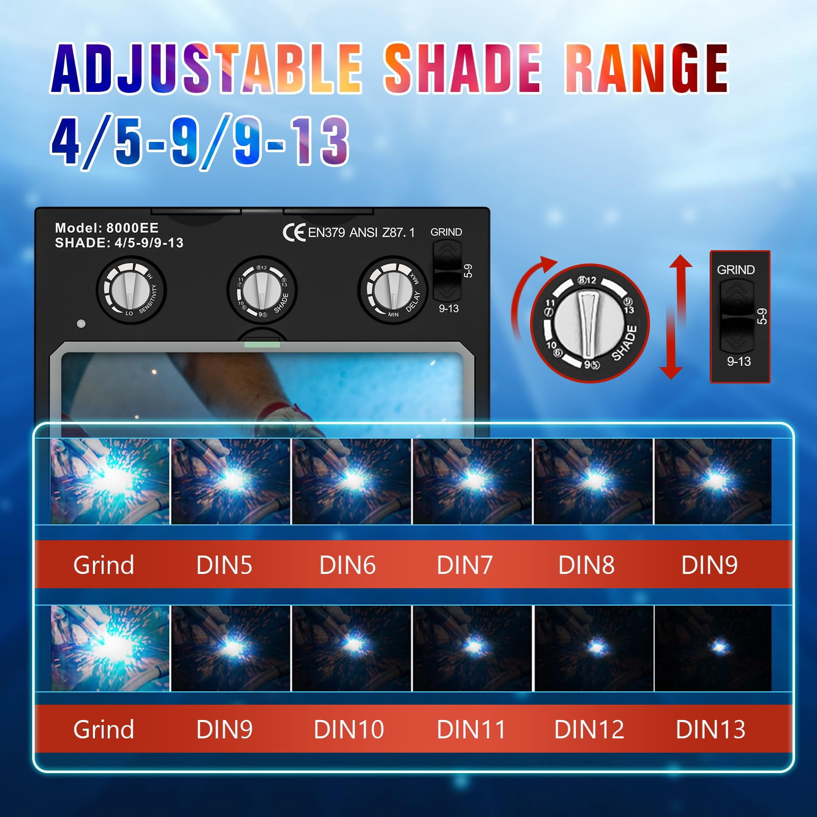 Welding Lens Auto Darkening Welding Helmet Lens True Color Technology with 4 Arc Sensor Ajustable Shade Range 4/5-13 Automatic LCD Lens Dimming Shade Filter 4.49x5.24in Auto Welding Lens