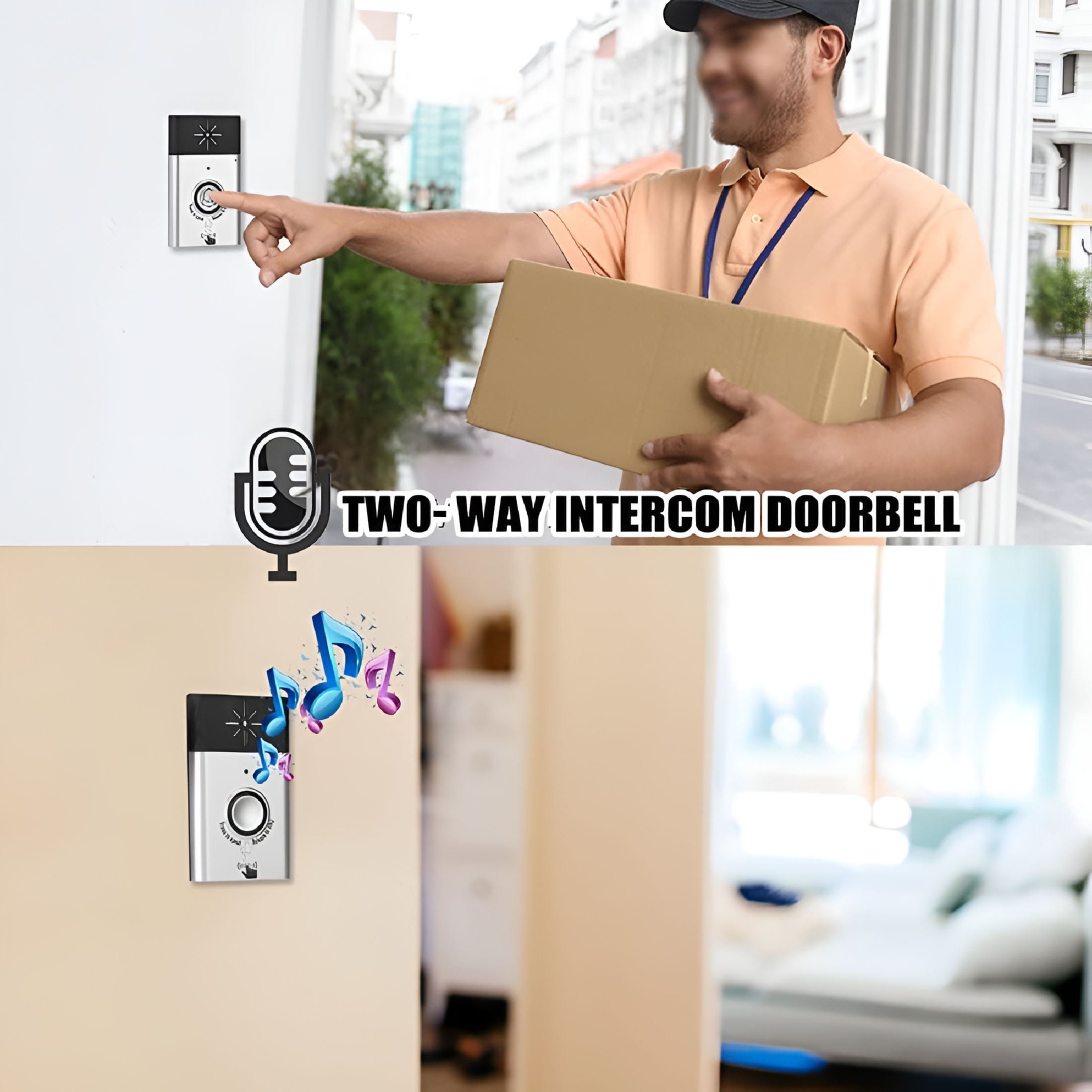 GJX Wireless Voice 2-Way Intercom Doorbell with Built-in Speaker, Home Security Access Control System with Long Standby Time, Door Chime