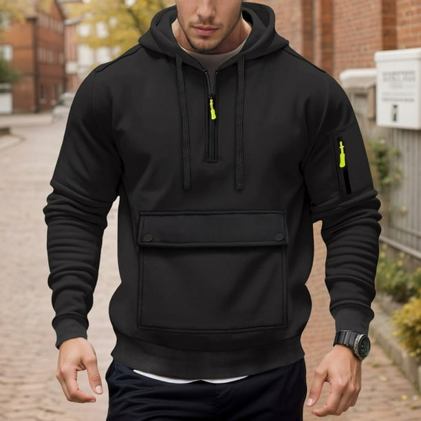 MHFRRA Sudaderas y Sudaderas para Hombre para Uso Diario, Holgadas, con Cremallera y Múltiples Bolsillos para Otoño E Invierno, conjuntos de Fin de Semana Cómodos y Elegantes Negro