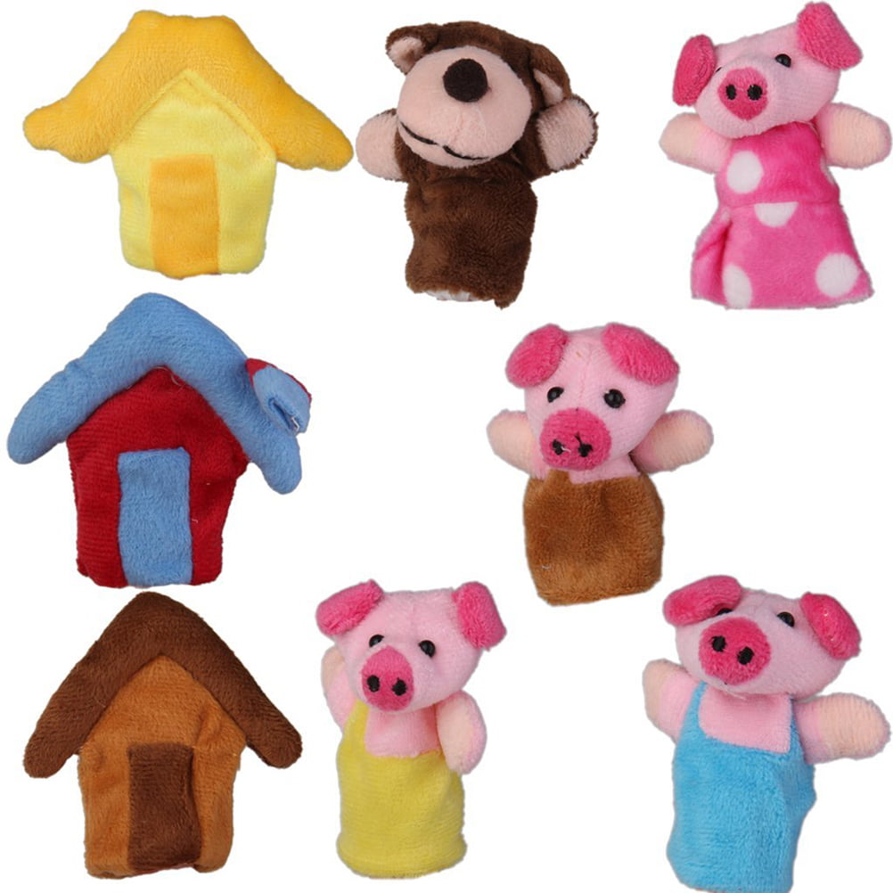 Set of 8pcs Plush Finger Puppets Story The 3 Little Pigs to Rich and Convenient Life