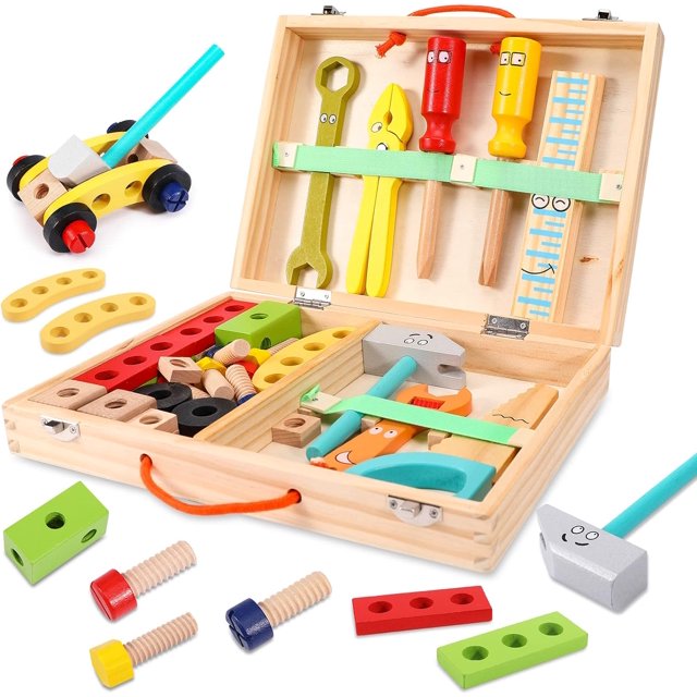 Juguete a partir de 3 años, regalo niño/niña de 5 años, caja de herramientas infantil juguetes de madera con caja de madera, juguetes Montessori de 3 4 5 6 años para niños niñas