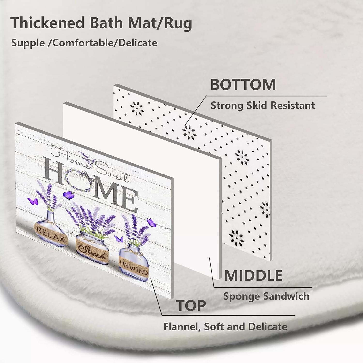 4 PCS Purple Lavender Shower Curtain Sets Home Sweet Bathroom Set with Shower Curtain and Rugs and Accessories Farmhouse Country Shower Curtain Bathroom Decor with 12 Hooks 72 X 72 Inch