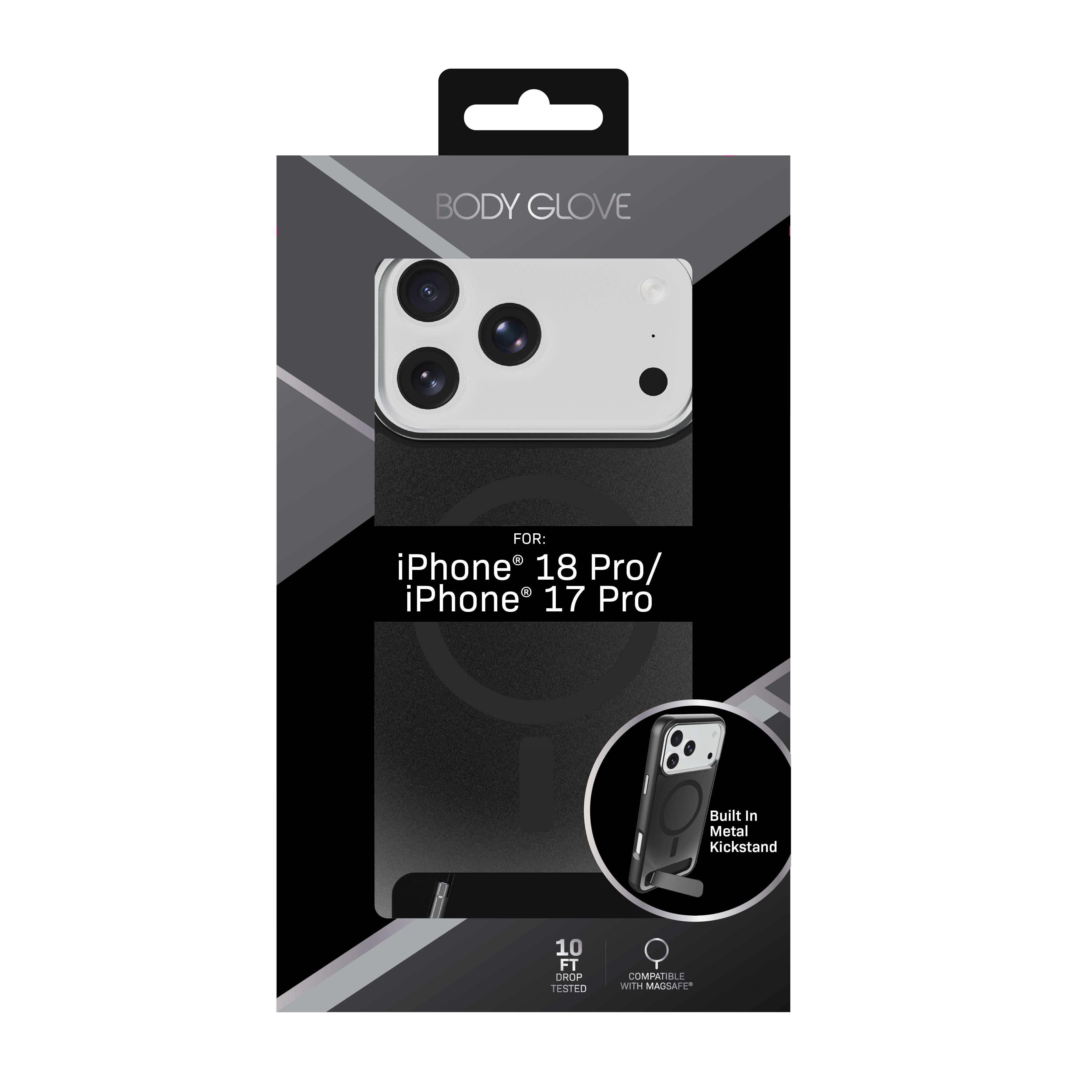 Body Glove Reflector Phone Case with Kickstand for iPhone 18 Pro / 17 Pro, MagSafe Compatible - Metallic Black