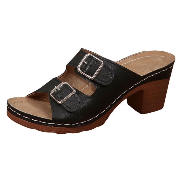 HSMQHJWE Sabots à Plateforme pour Femmes Mules Sandales à Talons Hauts Bout Rond Mules à Enfiler Talons Cloutés pour Femmes Chaussures Décontractées Confortables