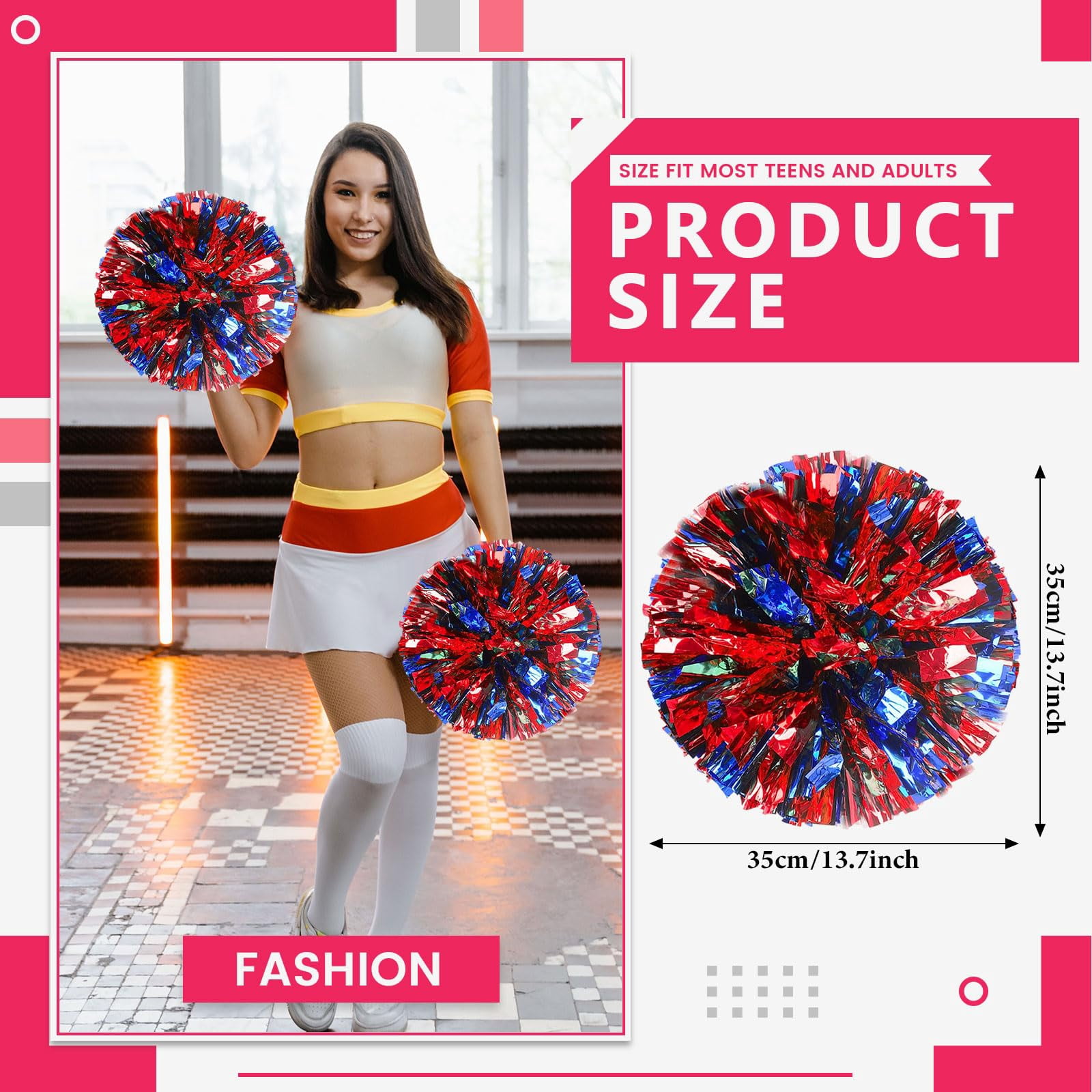 8 Pcs pom poms Cheer,13.7inch pom poms Cheerleading with Straight Handle Style Cheer Pom Pomsfor Dance, Matches