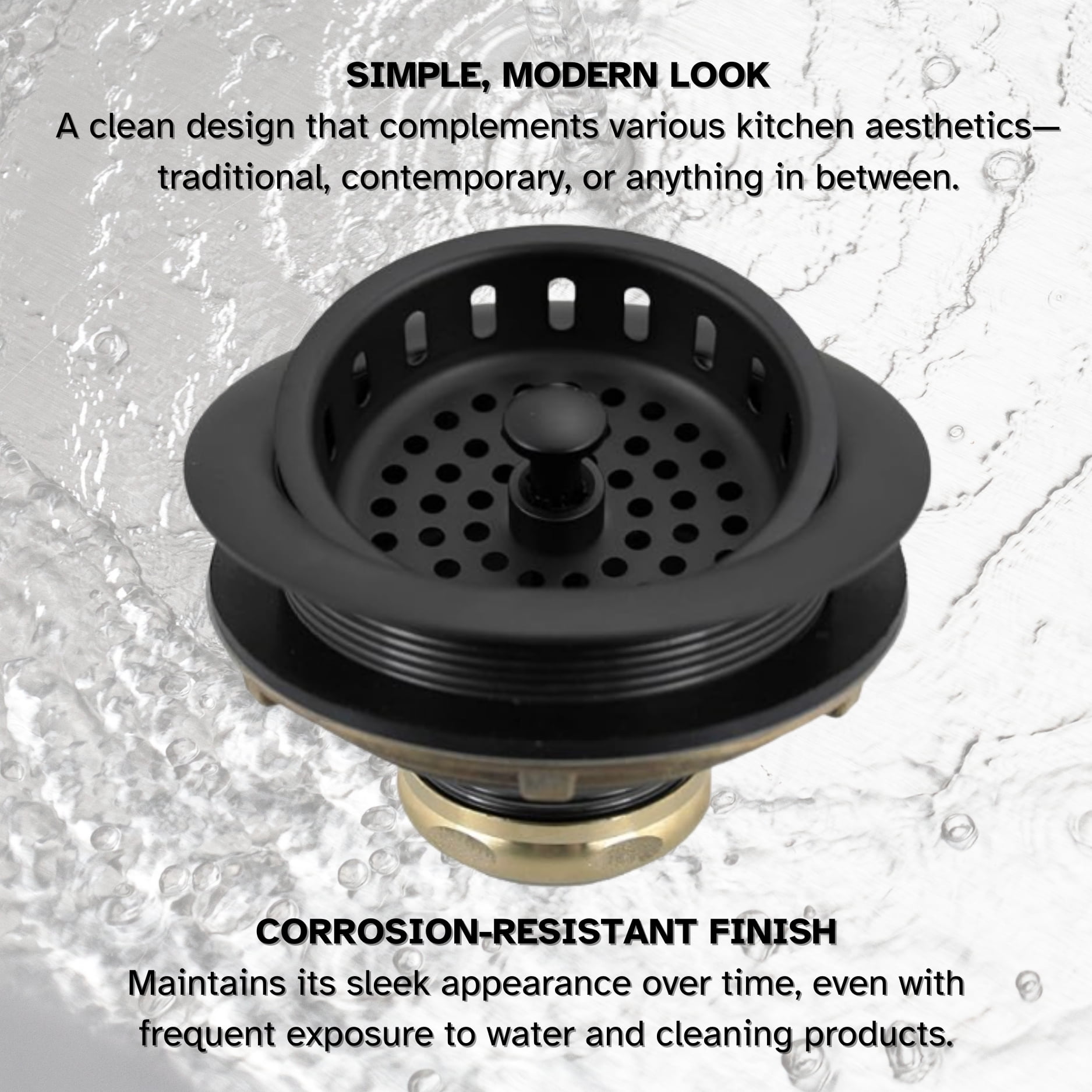 Westbrass COMBO PACK 3-1/2" Post Style Sink Strainer and Waste Disposal Trim, Matte Black