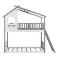 thumbnail image 4 of CLEARANCE! Twin Over Twin Bunk Bed Wood Bed with Roof, Window, Ladder ( Gray ), 4 of 9