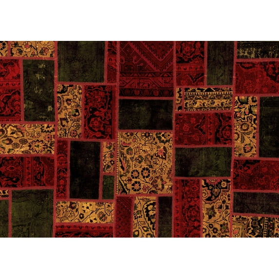 Ahgly Company Indoor Rectangle Patchwork Orange Transitional Area Rugs, 6' x 9'