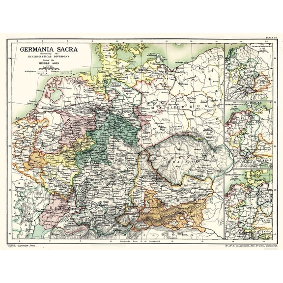 Historic Map - Germany Religion - Poole 1902 - Vintage Wall Art