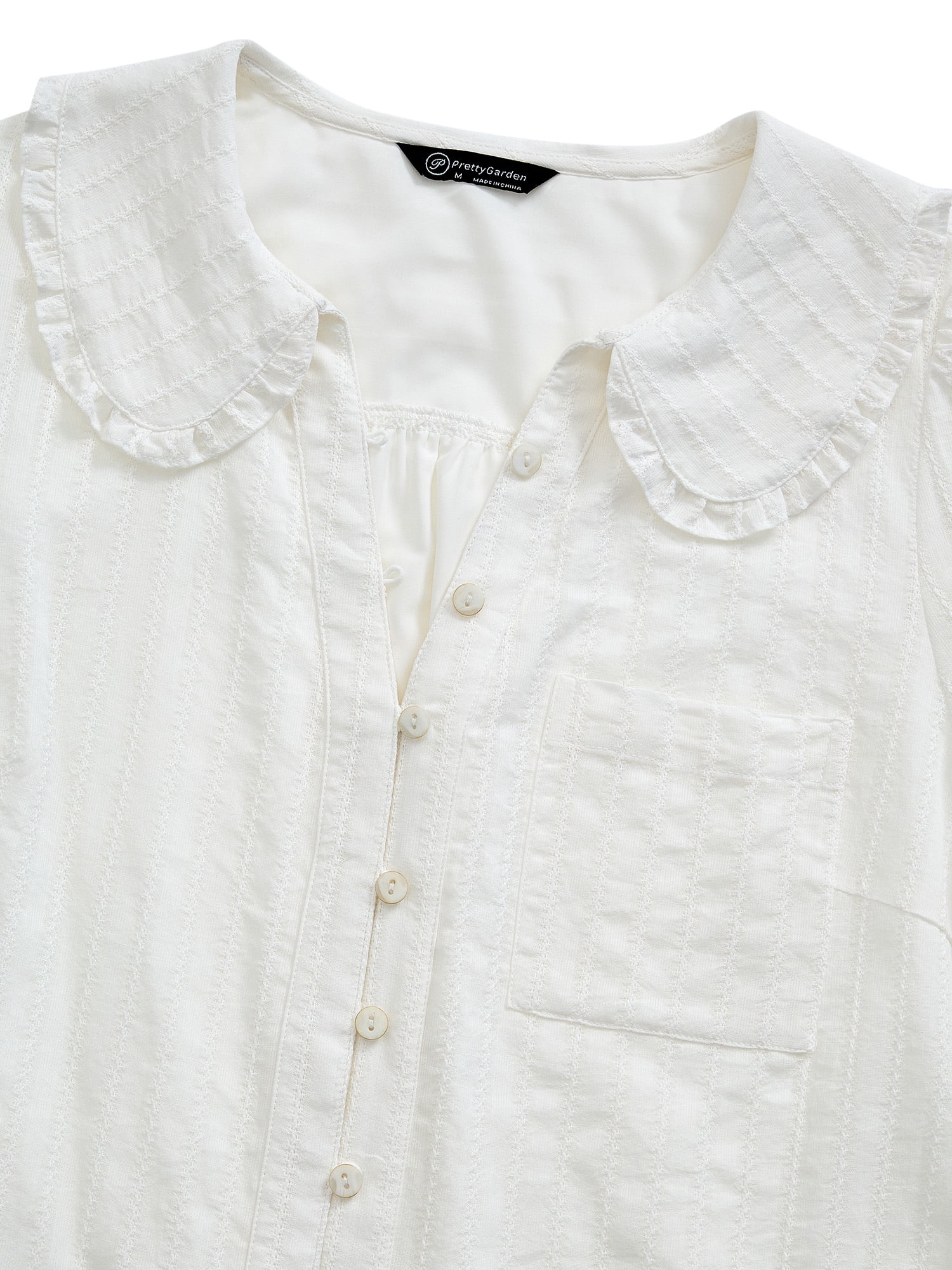 PRETTYGARDEN Women's V Neck Poplin Short Sleeve Button Up Top, Sizes S-XXL