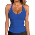 thumbnail image 2 of Workout Tops for Women Racerback Basic Tank Summer Camisole V Neck Slim Fit Ribbed Sleeveless Blue L, 2 of 7